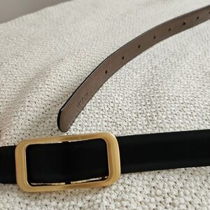 Black Leather Belt with Gold Buckle